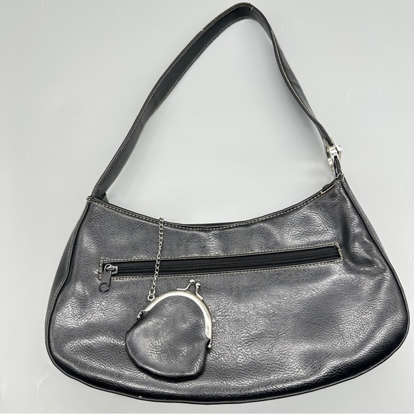 Vintage-Style Black Shoulder Bag with Coin Purse Faux Leather Vinyl | Pre-Owned - Picture 2 of 4